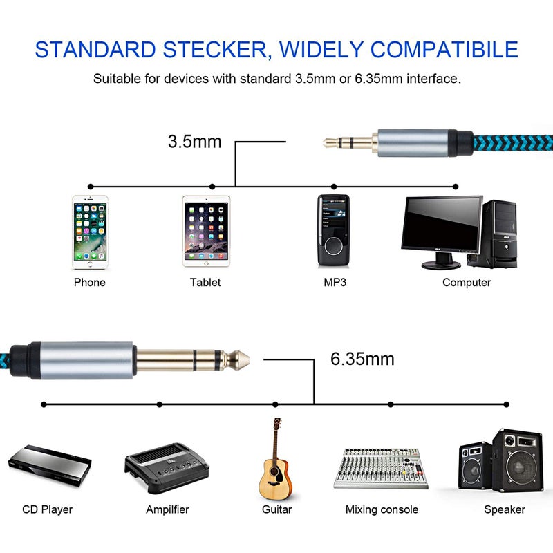 Hftywy 3.5mm to 6.35mm TRS Stereo Audio Cable 6.6ft 1/8 to 1/4 Stereo Cable 6.35mm 1/4" Male to 3.5mm 1/8" Male Bidirectional Cable for Guitar, Piano, Amplifiers, Home Theater Devices - Image 2